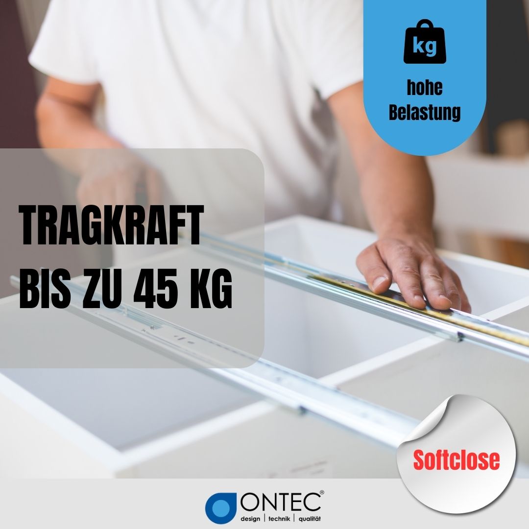 Softclose Teleskopauszug aus verzinktem Stahl, Tragkraft bis zu 45 kg